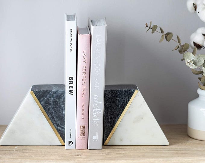 Marble Bookends Set – Modern Geometric Stone Book Holders