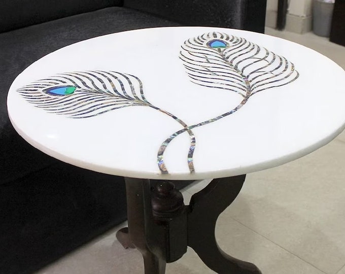 Elevate Your Space with a Stunning Marble Coffee Table Peacock Wings Design
