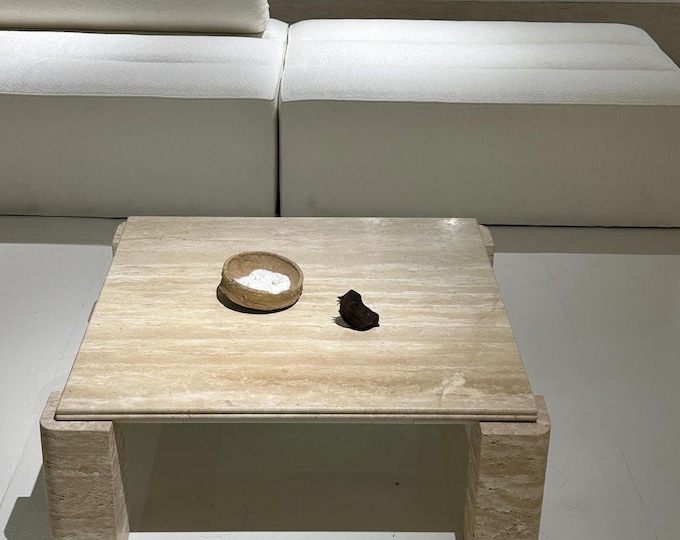 Minimalist Travertine Coffee Table – Handmade Natural Stone Low Table