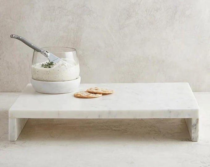 Solid White Marble Tray – Minimalist Countertop Decor Base – Modern Home Accent