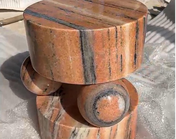 Elegant Round Indian Pink marble side Table with Bold Spherical Base Luxury Home Decor