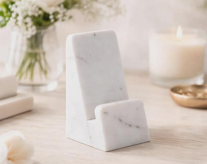 Marble Phone Stand, Minimalist White Stone Phone Holder