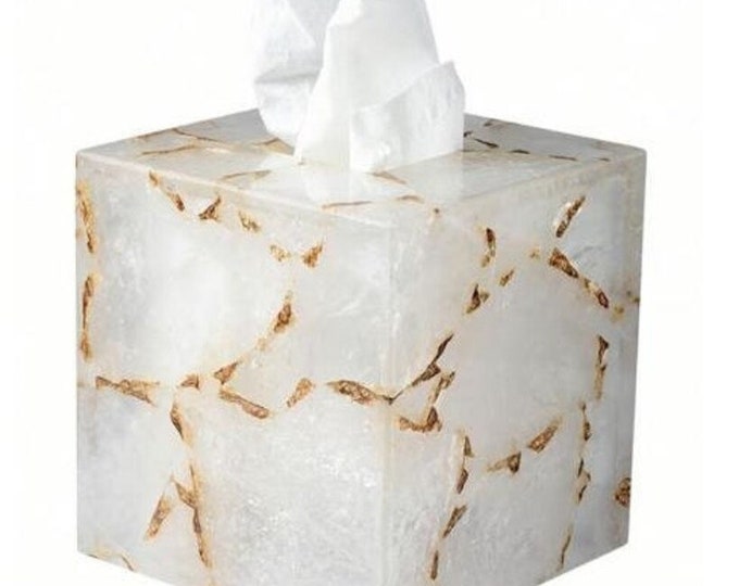 White Quartz Stone Tissue Box Cover / Luxury Natural Stone Home Décor