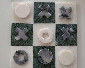 Black Marble Tic Tac Toe Game Marble Game Game XOXO Board Game (Marble Board with 5 brass crosses & 5 brass zeros) Coffee Table Decor