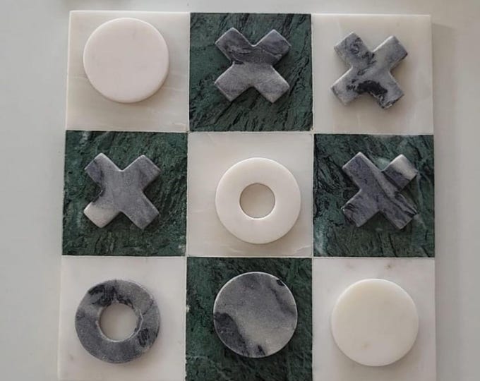 Handmade Marble Tic Tac Toe Game: Marble XOXO Decor