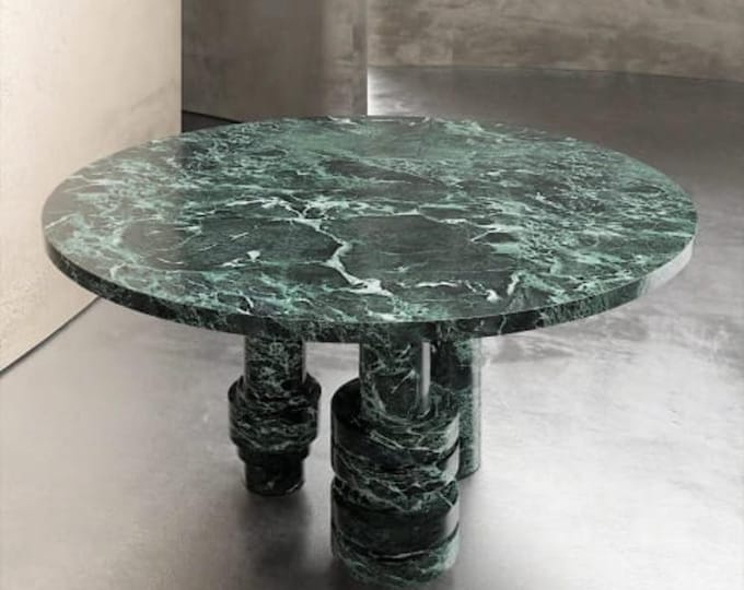 Sculptural Green Marble Table, Round Coffee Table