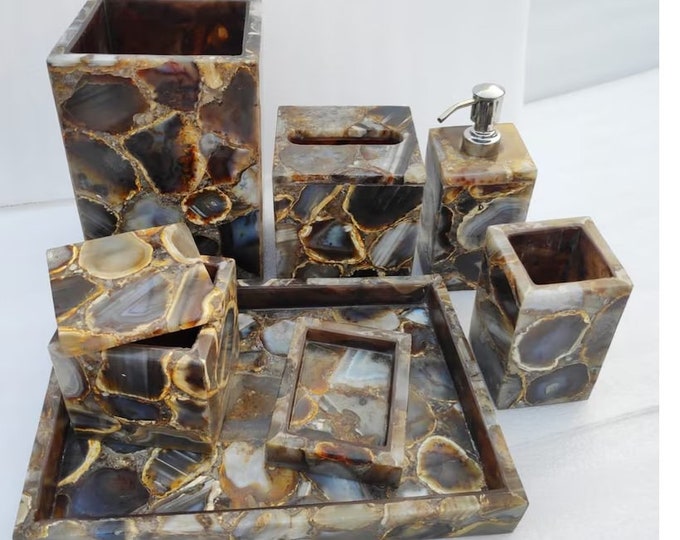 Handcrafted Agate Stone Bathroom Accessories Set: Luxury Decor