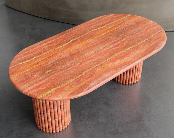 Handmade Travertine & Nero Marquina Marble Dining Table - Luxury Statement Piece