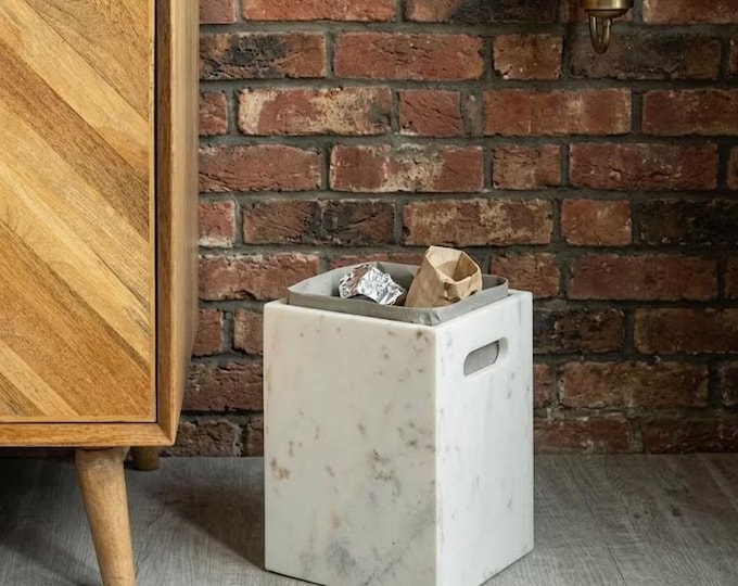 White Marble Waste Basket, Minimalist Home Office Decor