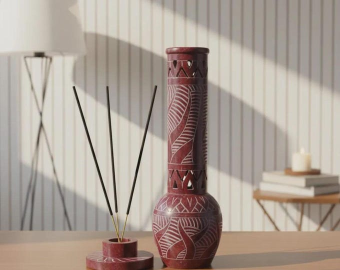 Hand Carved Soapstone Incense Holder Set