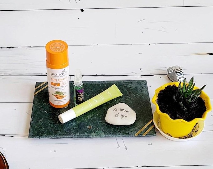 Handcrafted Green Marble Vanity Tray | Luxury Stone Organizer for Bathroom, Dresser & Decor