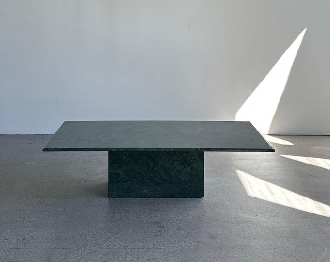 Green Marble Coffee Table Polished Stone Minimalist Pedestal Base
