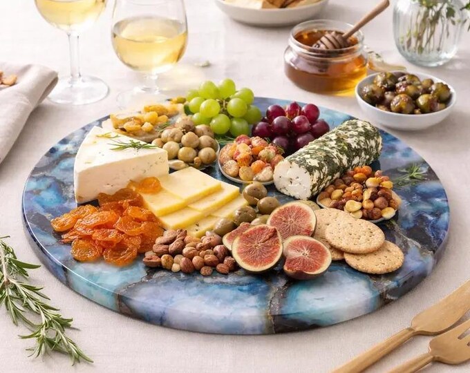 Blue Agate Marble Tray | Natural Stone Serving Platter