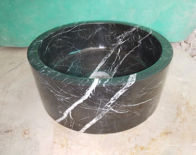 Black Nero Marquino Round Vessel Sink | Italian Bathroom Washbasin