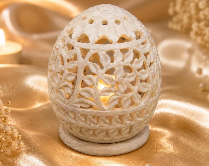 Carved Soapstone Candle Holder, Ornate Home Decor Accent
