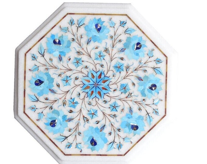 Handmade Coffee Table Marble Inlay Tables Turquoise Stones Pietra Dura Art