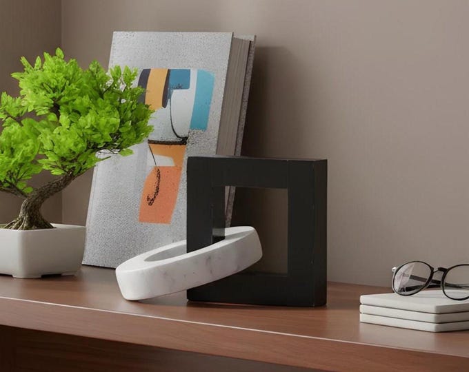Marble Geometric Sculpture, Black & White Stone Decor