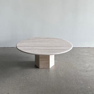 Modern Marble Round Coffee Table – Luxury Natural Travertine Console Table | Handcrafted Minimalist Stone Centerpiece for Elegant Interiors