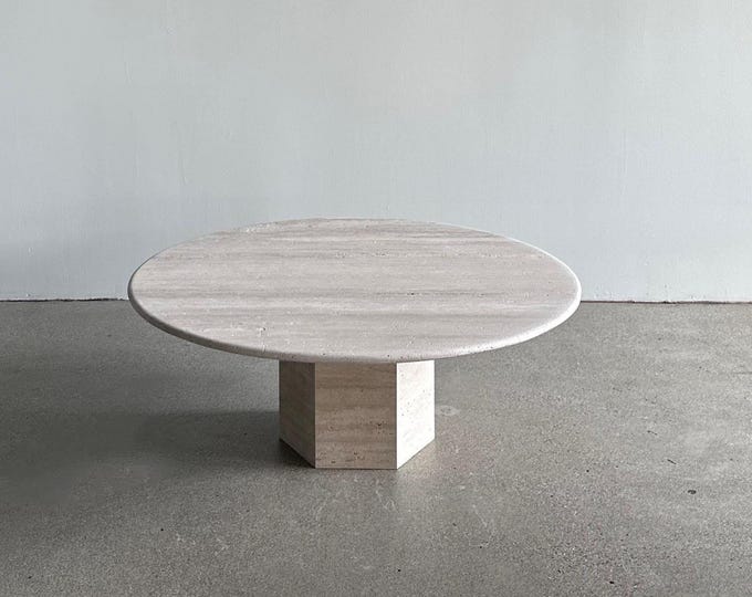 Handcrafted Travertine Coffee Table: Modern Round Stone Centerpiece