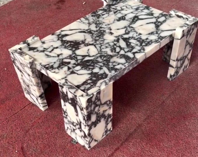 Handmade Calacatta Viola Marble Coffee Table: Modern Minimalist Design