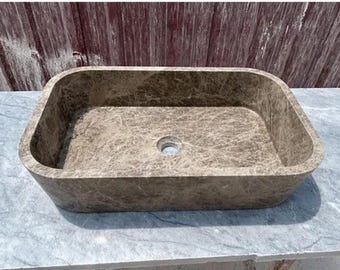 Luxury Brown Marble Vessel Sink | Modern Countertop Wash Basin | Spa Bathroom Decor