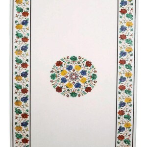 Marble Inlay Table Top Center  Dining Table Top Handmade Semi Precious Stone Inlay Work PIETRA DURA Art Decor Marble inlay art table