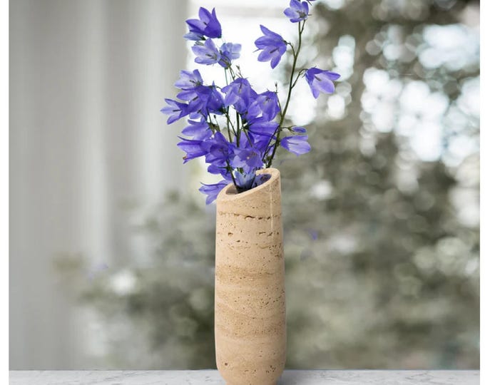 Handcrafted Travertine Stone Vase – Minimalist Natural Decor Piece