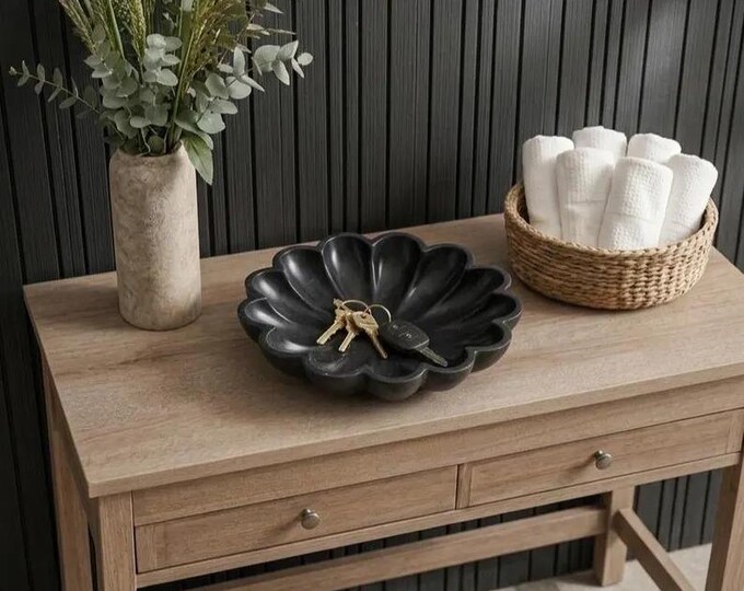 Black Marble Decorative Bowl | Fluted Marble Catchall Dish
