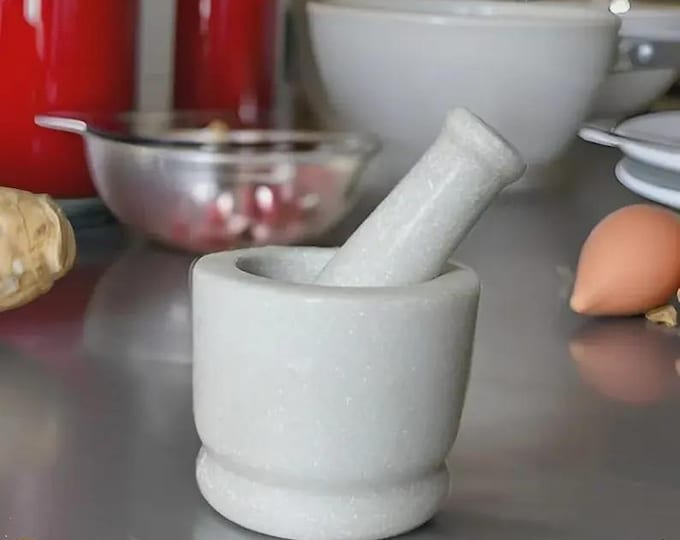 White Marble Mortar and Pestle Set, Mini Spice Grinder