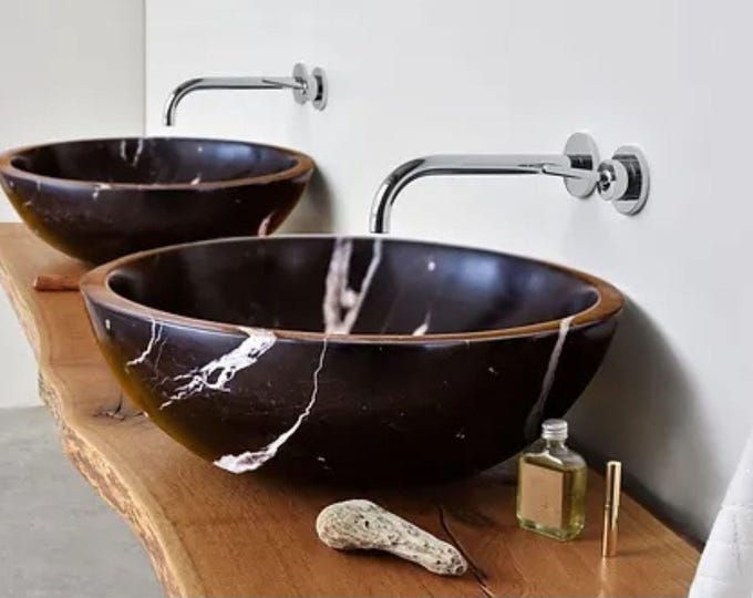 Natural Stone Nero Marquina Black Marble Above Vanity Bathroom Sink, Washbasin