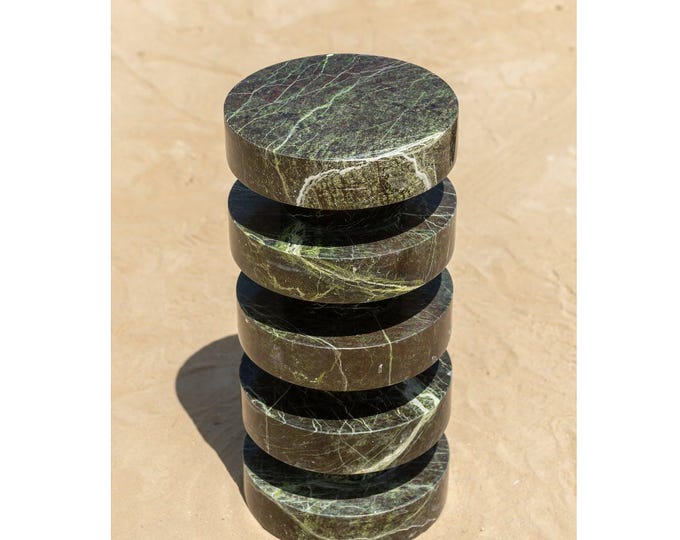 Verde Marble Sculptural Side Table – Stacked Disc Design in Polished  Stone