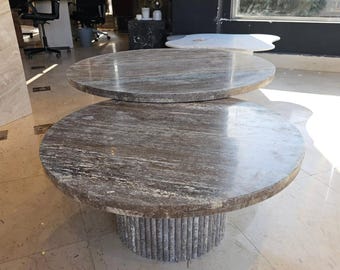 Grey Travertine Coffee Table: Modern Rustic Stone End Table