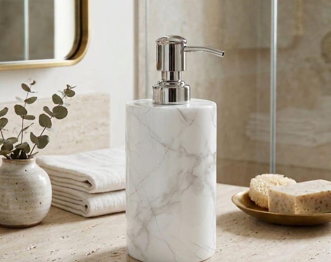 Marble Soap Dispenser | White Stone Bathroom Pump Bottle