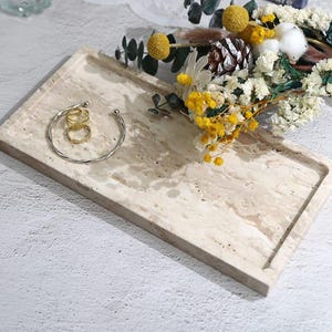 Bandeja rectangular de piedra travertino hecha a mano – bandeja de tocador en mármol natural