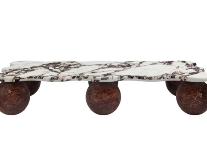 Calacatta Viola Marble Coffee Table: Rosso Levanto Legs, Handmade