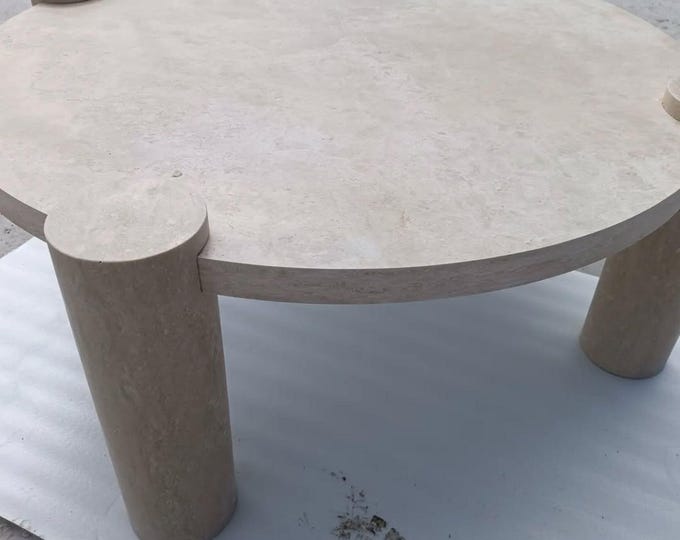 Handmade Travertine Coffee Table Top: Inlaid Semiprecious Stones