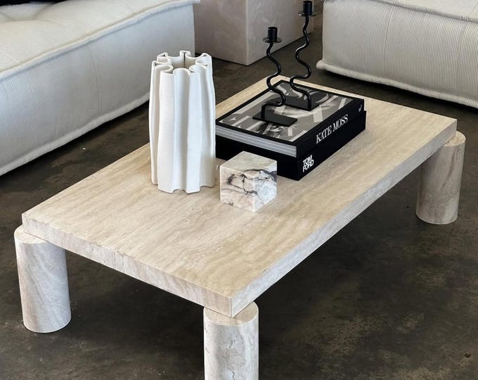 Handmade Travertine Coffee Table: Modern Stone Living Room Furniture