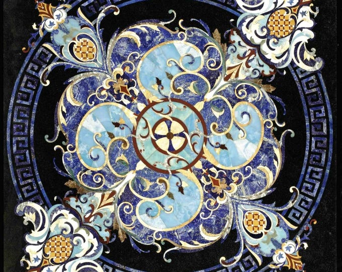 Lapis Lazuli Inlaid Marble Table Top: Square Centerpiece