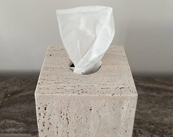 Handmade Travertine Marble Tissue Box Cover – Luxury Stone Bathroom Decor