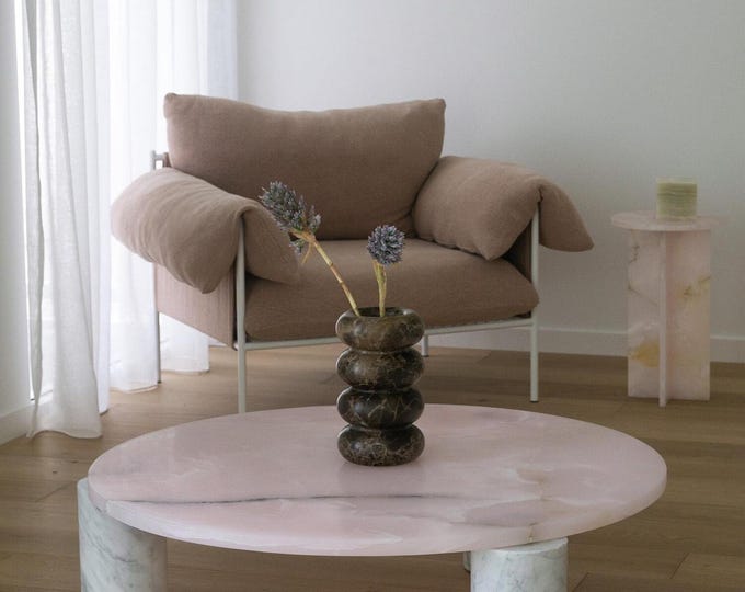 Pink Onyx Side Table: Round Marble Top, Modern Accent Table
