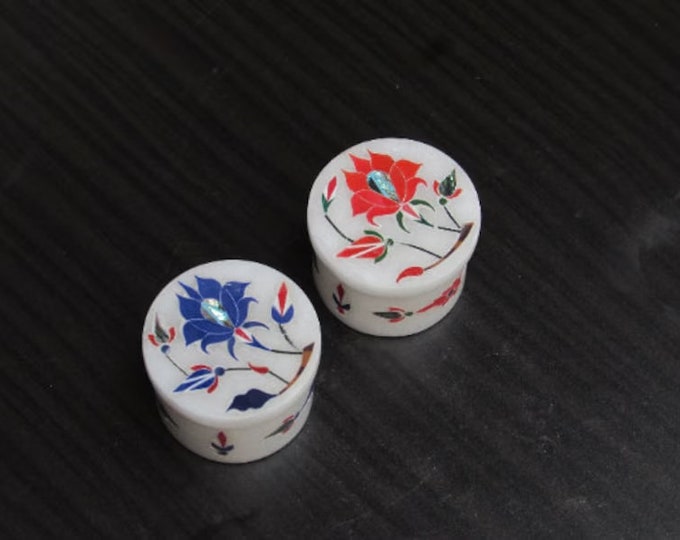 Marble Ring Box Lapis Malachite Semi Precious Stone Inlay Handmade Gift