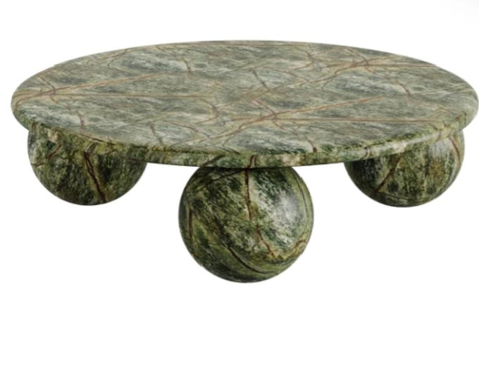 Forest Green  Round Green Marble Coffee Table with Bold Spherical Base Luxury Home Decor custom size
