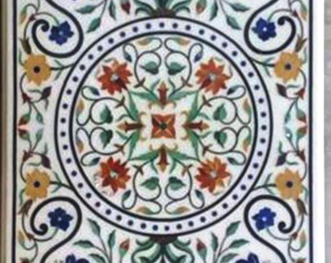 Handmade Marble Table Top: Inlaid Semiprecious Stone, Floral Design