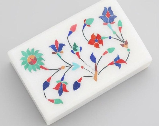 Handmade Marble Inlay Jewelry Box – Multicolor Floral Pietra Dura Trinket Box