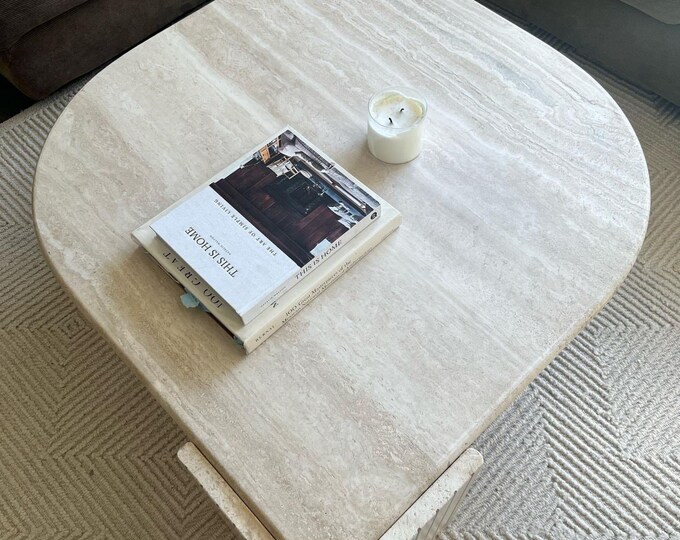Handmade Travertine Coffee Table – Modern Natural Stone Centerpiece for Living Room