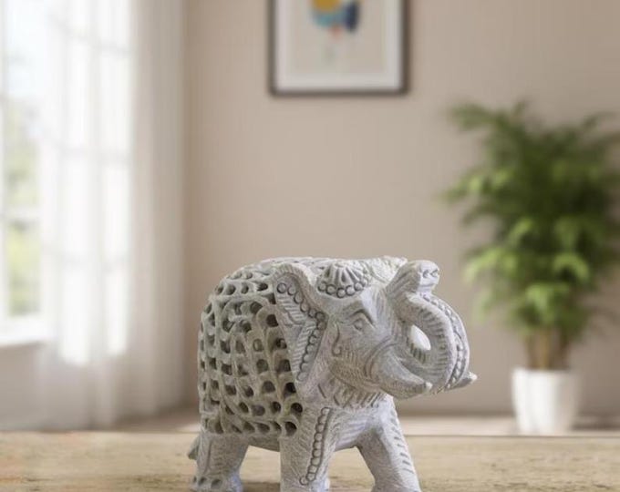 Hand Carved Stone Elephant Figurine | Mini Marble Elephant Home Decor