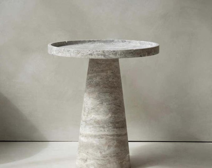 Natural Silver Travertine Table – Handcrafted Marble Accent by MarblingOver