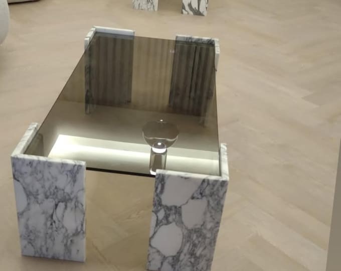 Calacatta Marble & Glass Coffee Table: Handmade Modern Centerpiece