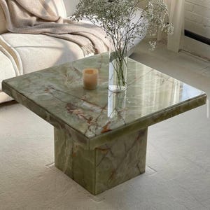 Handmade Green Onyx Marble Coffee Table – Polished Square Luxury Stone Furniture