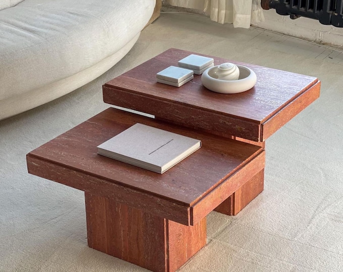 Red Travertine Coffee Table – Modern Luxury Living Room Furniture